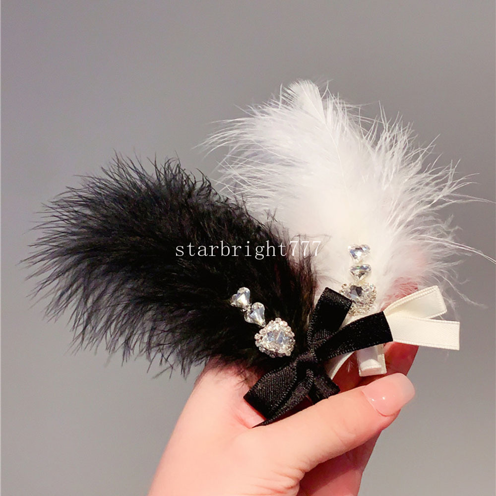 Épingles à cheveux en plumes blanches pour femmes et filles, Barrettes Chic en perles et strass, accessoires pour cheveux doux, mode de noël