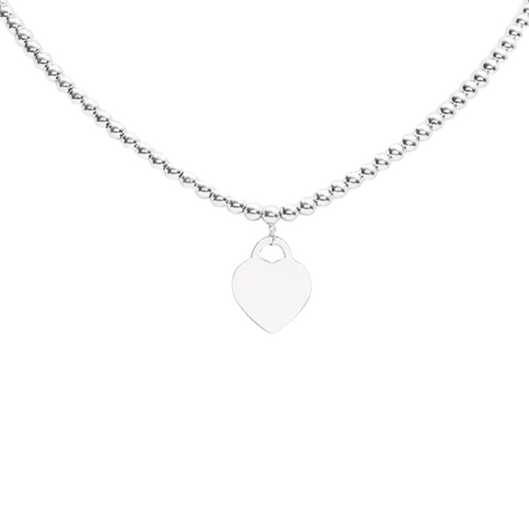 Collier pendentif classique de mode hommes femmes en acier inoxydable rose argent or perles rondes perles colliers élastiques perlés avec pendentif coeur d'amour