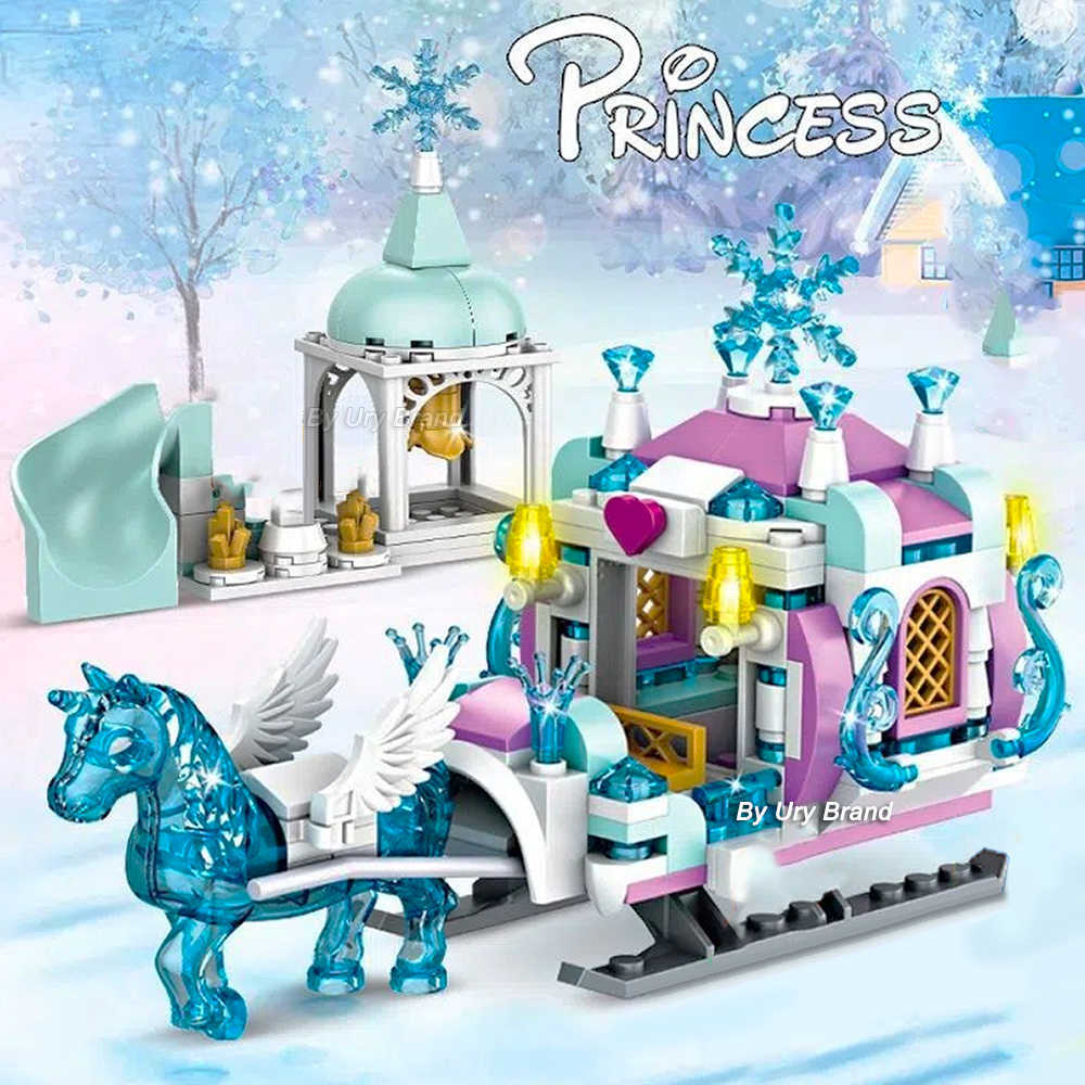 Blocks Friends Princess Luxury Ice Castles Playground House Movies Winter Snow Horse Figures Building Blocks Set Toy for Girls DIY Gift