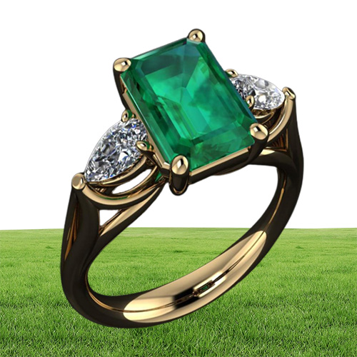 Joyas de oro de 14k anillo de esmeralda verde para mujeres Bague Diamant Bizuteria anillos de pura piedra preciosa esmeralda anillo de oro de 14k para hembras y9214623