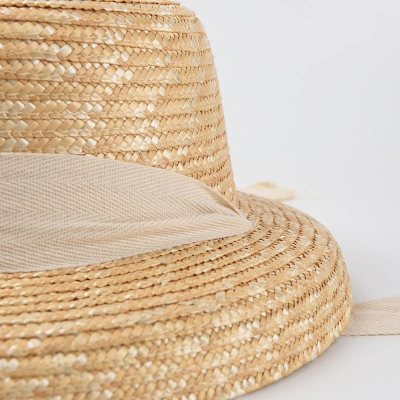 Ny stil rem halmstjälk mode sling sun hatt kvinnor vår och sommarsol skydd strand vintage hepburn stil halmhatt