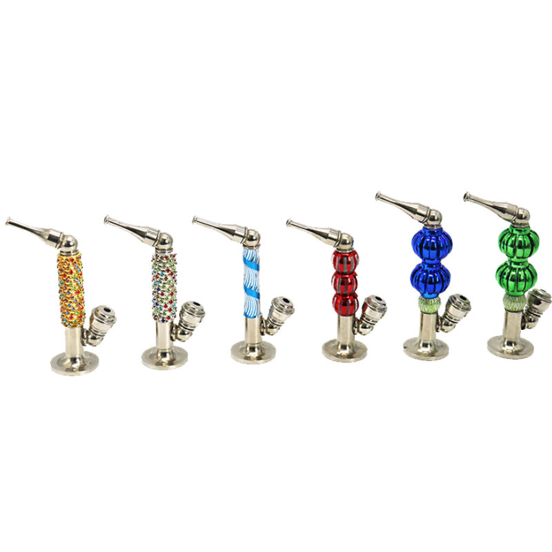 New Saxophone Style Metal Smoking Pipes With Diamond Mounted and Color Pearl Bead Dry Herb Tobacco Detachable Hand Smoke Puff Device