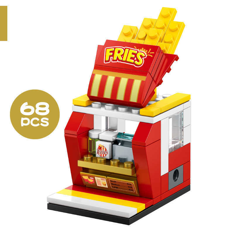 Blocs Mini Street Shops Blocs de construction Fruits Frites Popcorn Shop Maison de bonbons Salle de jeu Magasin Briques de construction Jouets pour enfants Cadeaux