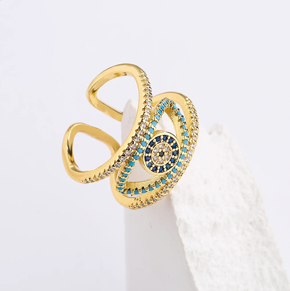 Band Rings Mafisar Trendy Hollowed Out Turkish Blue Cubic Zircon Ring Women Gold Color Plated Fashion Smyck för Girl Party Gift 231118