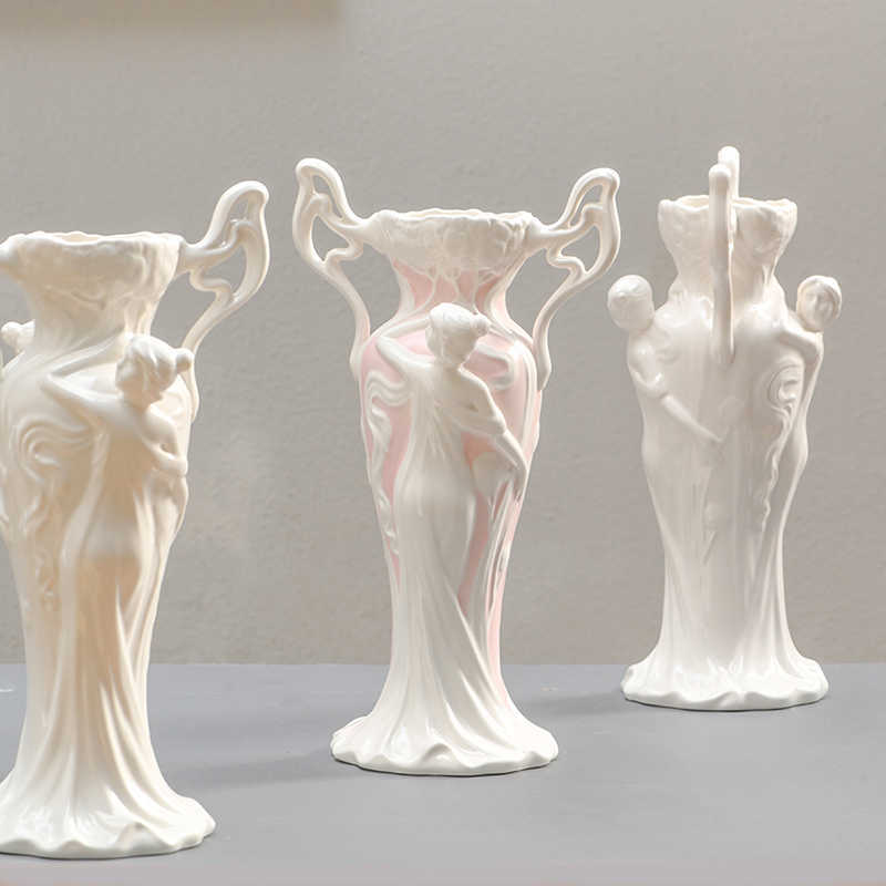 Vases European-style ceramic three-dimensional Muse double-ear vase Y23