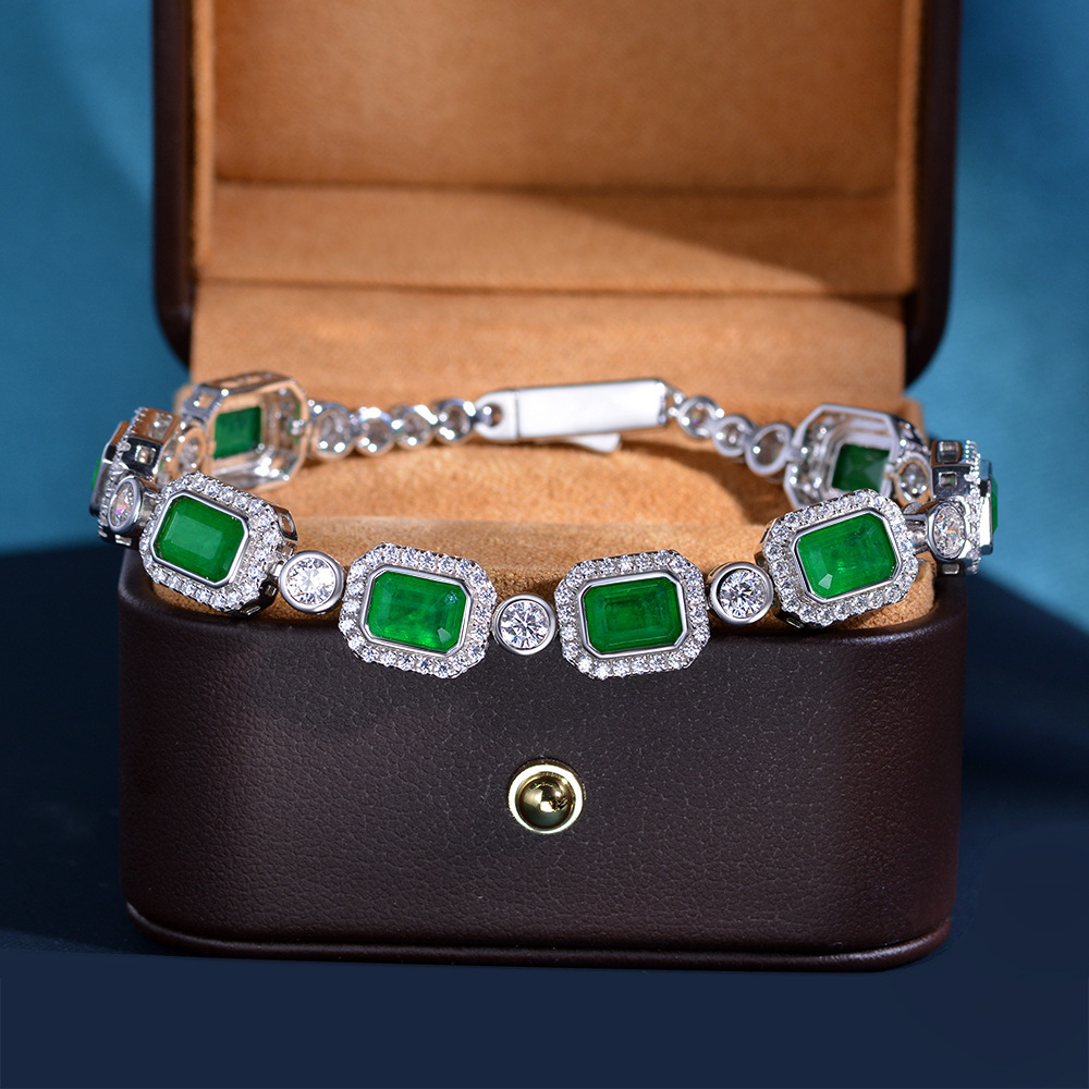 Trendy Emerald Diamond Bracelet 100% Real 925 Sterling Silver Party Wedding Bangle Bracelets for Women Bridal Engagement Jewelry
