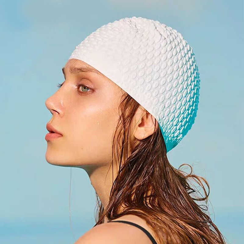 Bonnets de natation Femmes Bonnet de bain en silicone Adultes Imperméables Grands hommes Été Casquettes de plongée Chapeau de piscine Cheveux longs Oreille Protéger Flexible P230418