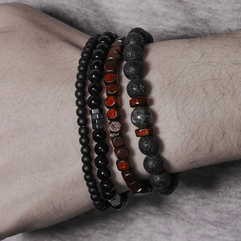 Natuurstenen strengen houten kralen bedelarmbanden handgemaakte elastische yoga sieraden sets voor vrouwelijke mannen