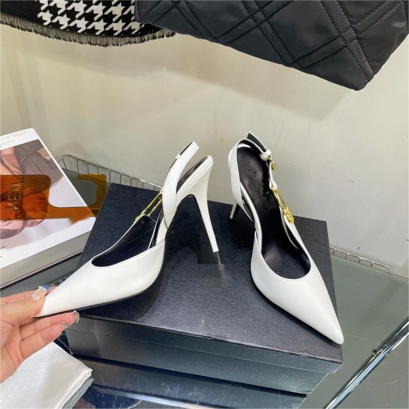 Luksusowe buty sukienki kobiety sandały pompowe sandały wysokie obcasy 75 mm logo spiczasty palce nokrotne skórzane pompki moda moda damska projektant ślubny sandał z pudełkiem