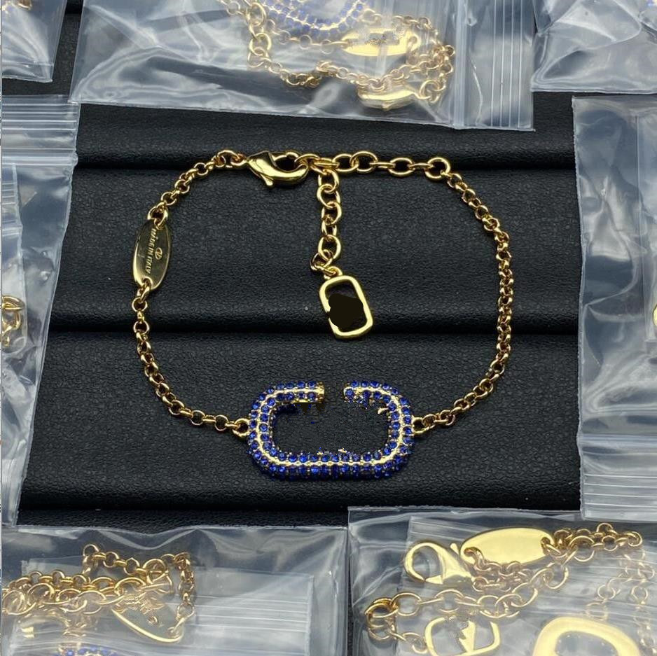 Tênis Joias de luxo de alta qualidade, joias da moda, joias europeias e americanas, nova pulseira com letras de diamante azul