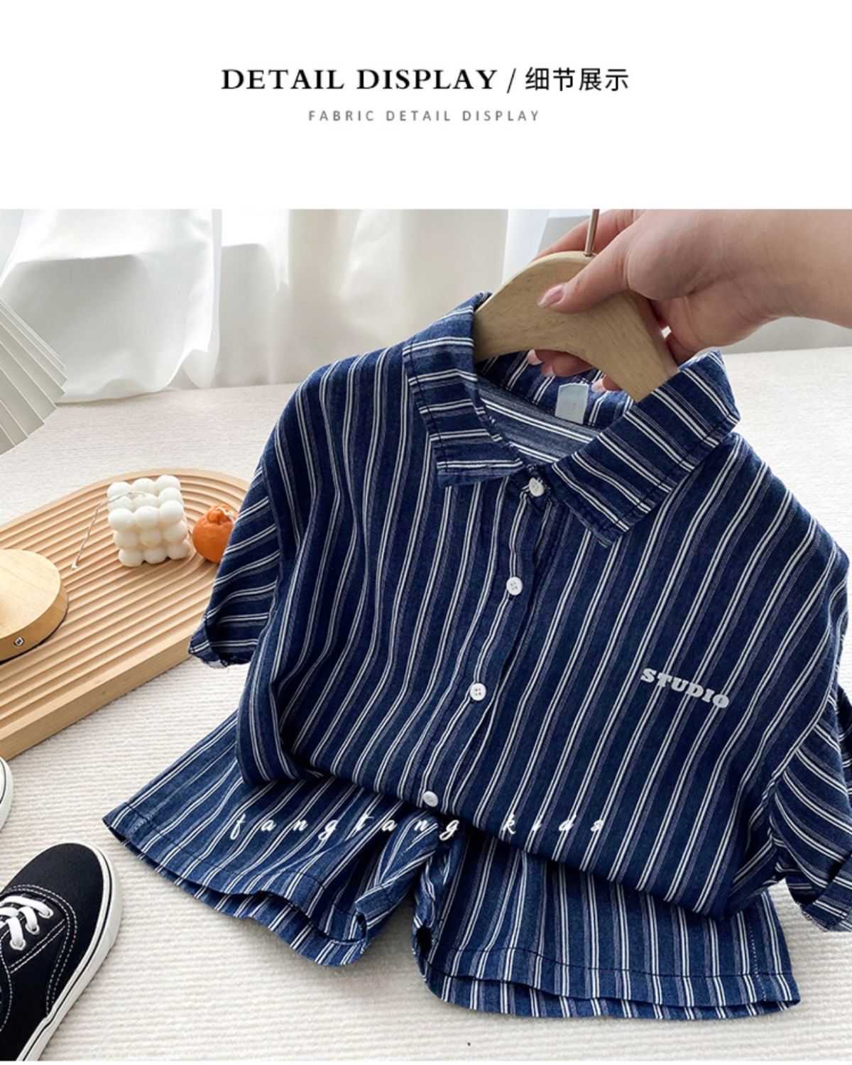 Vêtements Ensembles caméras de dôme 2023 Coréen Summer Kids Baby Clothes Boys Suit Denim Stripe Tops + Jeans Boy Set Clothes Clothes Kids Vêtements 2-10y