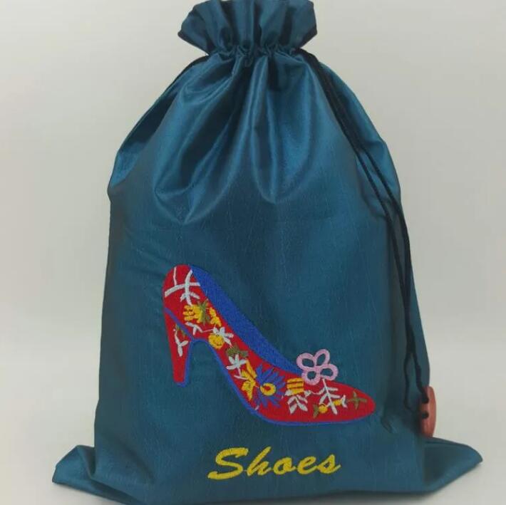 Big Embroidery High heels Shoe Pouch Bags for Travel Shoe Storage Bag Portable Chinese Silk Drawstring Women-Shoe dust-Bags with lined