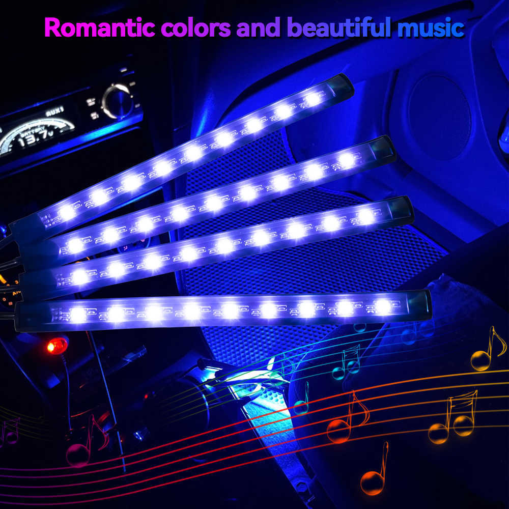 Neon 36 48 72 LEDカーインテリアアンビエントフットライト付きワイヤレスリモートミュージックアプリコントロール自動RGB雰囲気装飾ランプ