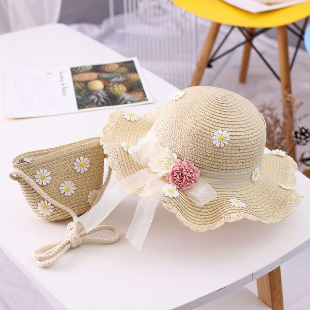 Set cappello di paglia bambini Summer little Daisy cappello da viaggio protezione solare cappello da viaggio cappello da sole + borsa