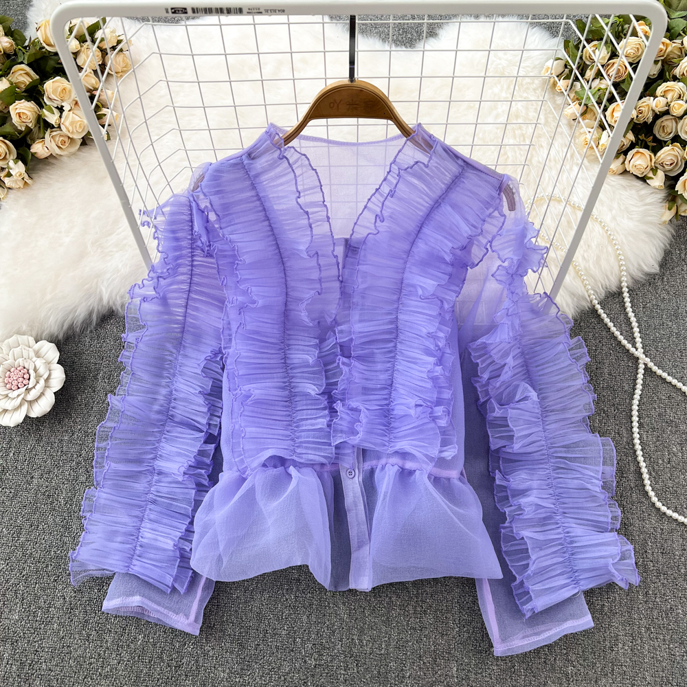 Women's Blouses Shirts Women Tops Elegant Ruffles Designer Single Breasted Blouses Long Sleeve Office Shirts Lady Chemise Femme Blusa Feminina 2024