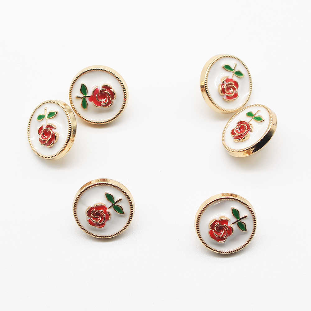 Knapphårklämmor Barrettes Fashion Mini 10mm Red Rose Flower -knapp Spot Oil Metal Buttons For Clothing Diy Sy Accessories Top Shirt Manschett Knapp