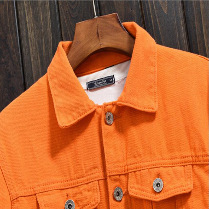 새로운 디자이너 데님 재킷 남성 코트 코트 캐주얼 재킷 homme 남자 청바지 재킷 고품질 보라색 오렌지 목 카우보이 외부웨어웨어 남자 의류 플러스 크기 4xl