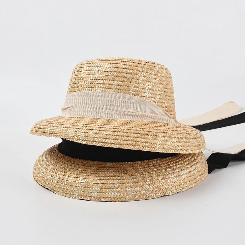 Ny stil rem halmstjälk mode sling sun hatt kvinnor vår och sommarsol skydd strand vintage hepburn stil halmhatt