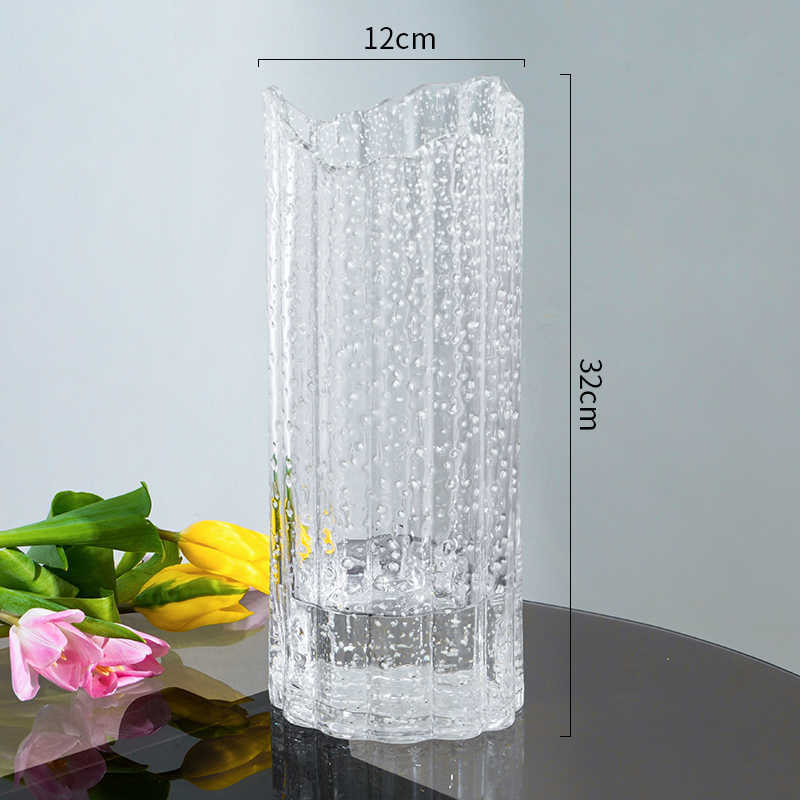 Vases Luminous Glass Vase Creative large Transparent Glass Flower Vase Wave Mouth Flower Arrangement Living Room Home Decoration Y23