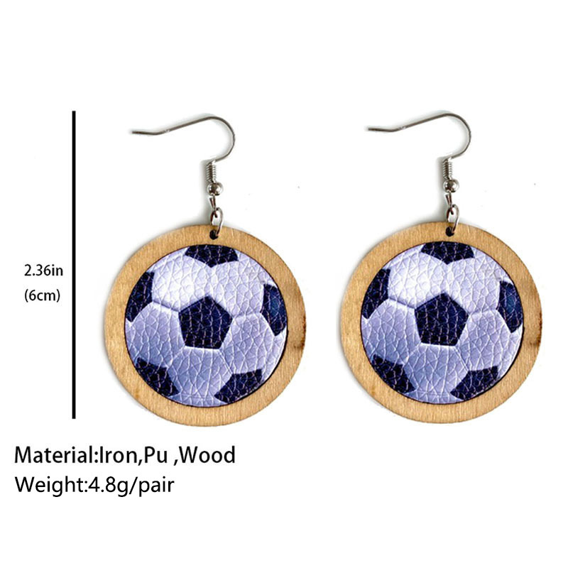 Fan de sport forme de boule en bois PU cuir boucles d'oreilles pendantes basket-ball Football américain pendentif boucles d'oreilles pour femmes filles en gros