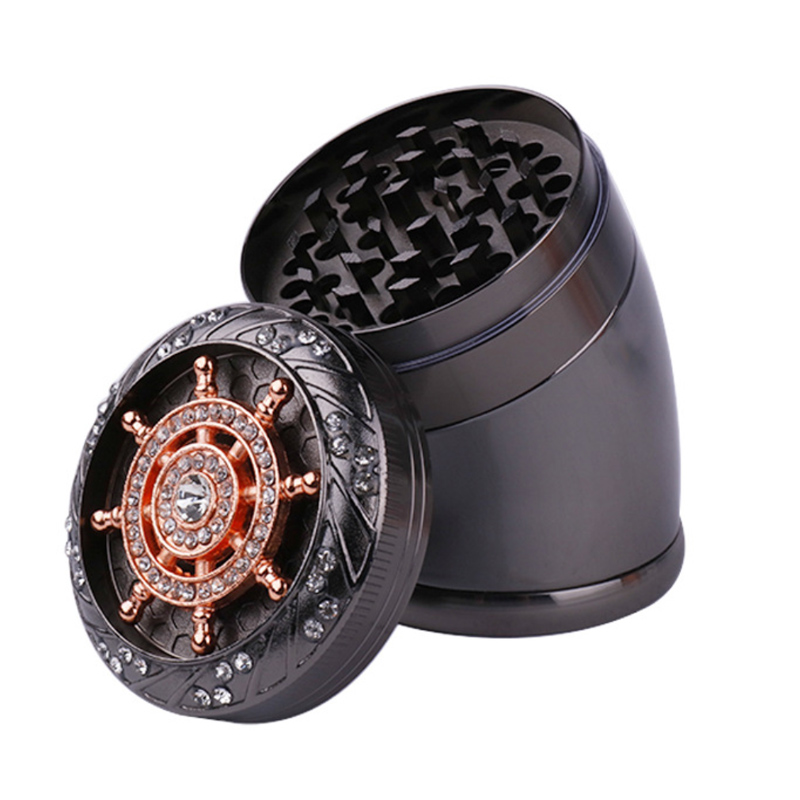 Flower Diamond Metal Herb Grinders Tobacco Grinder 4-Pieces Hand Grinding Shredder Crusher Bend Gyroscope Style With Display Packing