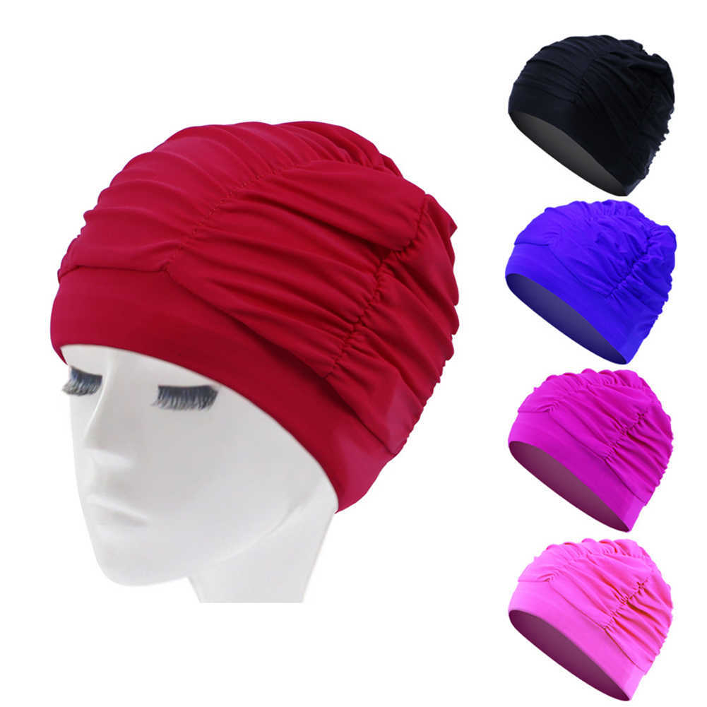 caps Women's Long Hair Sports Pool Waterproof Soft Pull Elastic Swimming Hat P230531