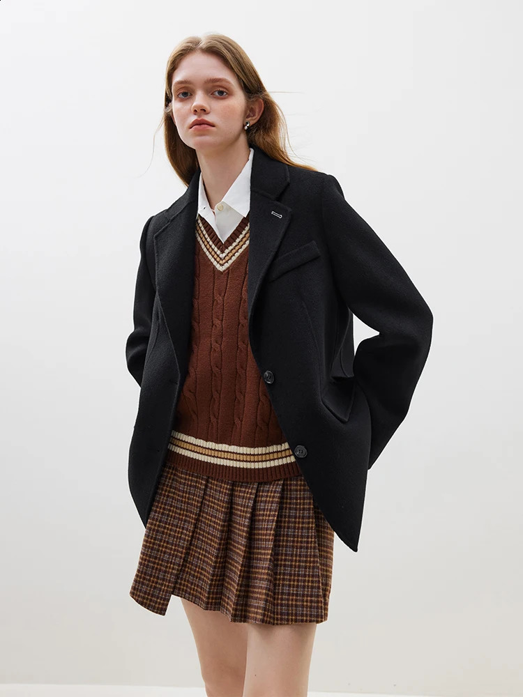 يمزج الصوف النسائي FSLE 100 Style Short Blazer rabblesided Woolen Jackets Singlebreased Twobutton Office Lady Suild Suit Coats 231118