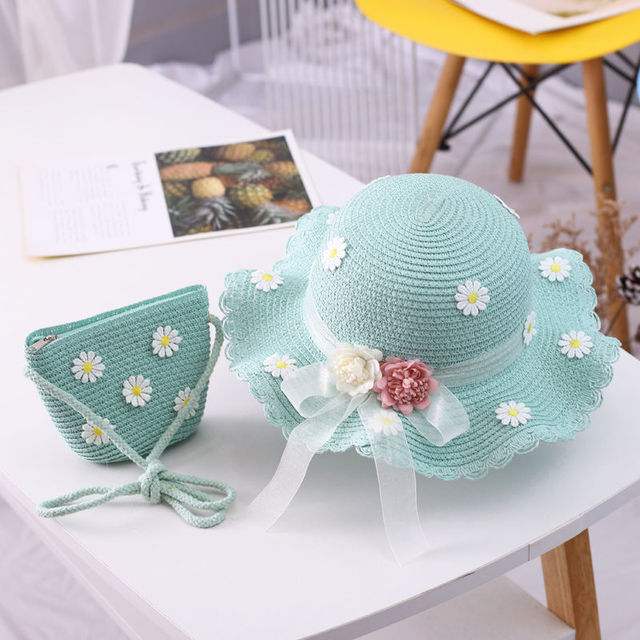 Set cappello di paglia bambini Summer little Daisy cappello da viaggio protezione solare cappello da viaggio cappello da sole + borsa