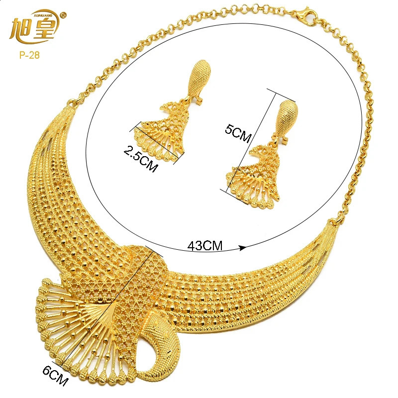 Bröllopsmycken uppsättningar Xuhuang France Luxury Gold Plated Set för kvinnor Dubai Bridal Necklace and Earrings African Choker Party Gift 231118