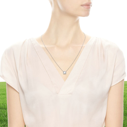 100 925 Sterling Silver Square Sparkle Halo Collana Moda Donna Accessori gioielli di fidanzamento di nozze4914846