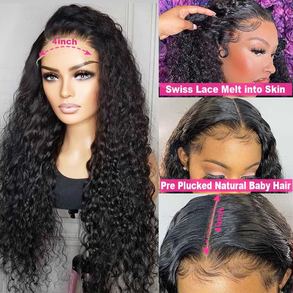 Cranberry Hair Brazilian Water Wave 4x4 Lace Closure Wig Pre Plucked Hairline 180% Density Remy Human Hair Wigs For Women230418