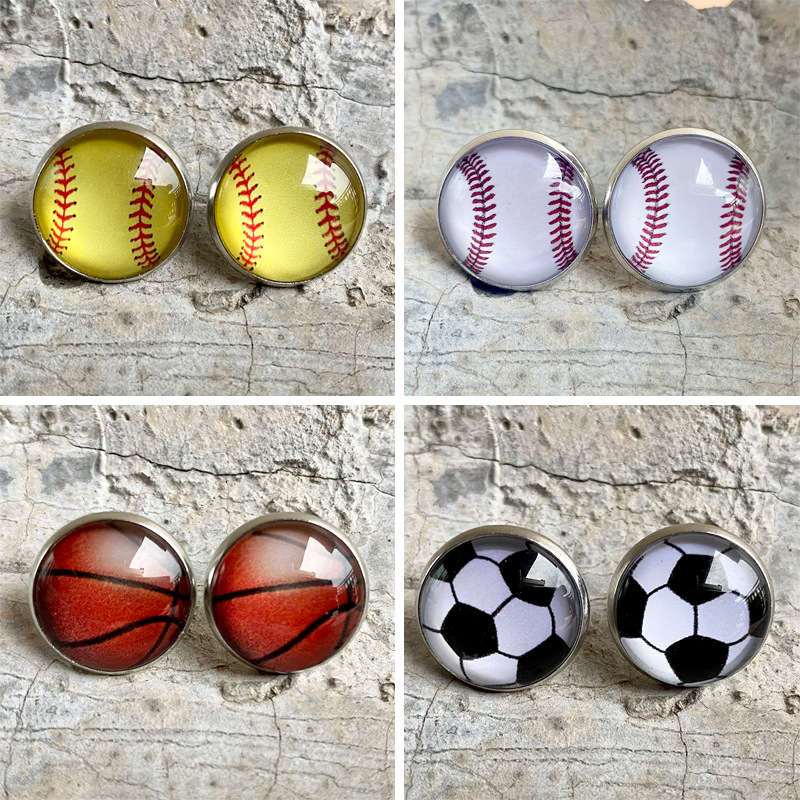 Personlig senaste design baseball volleyboll fotboll glas studörhänge