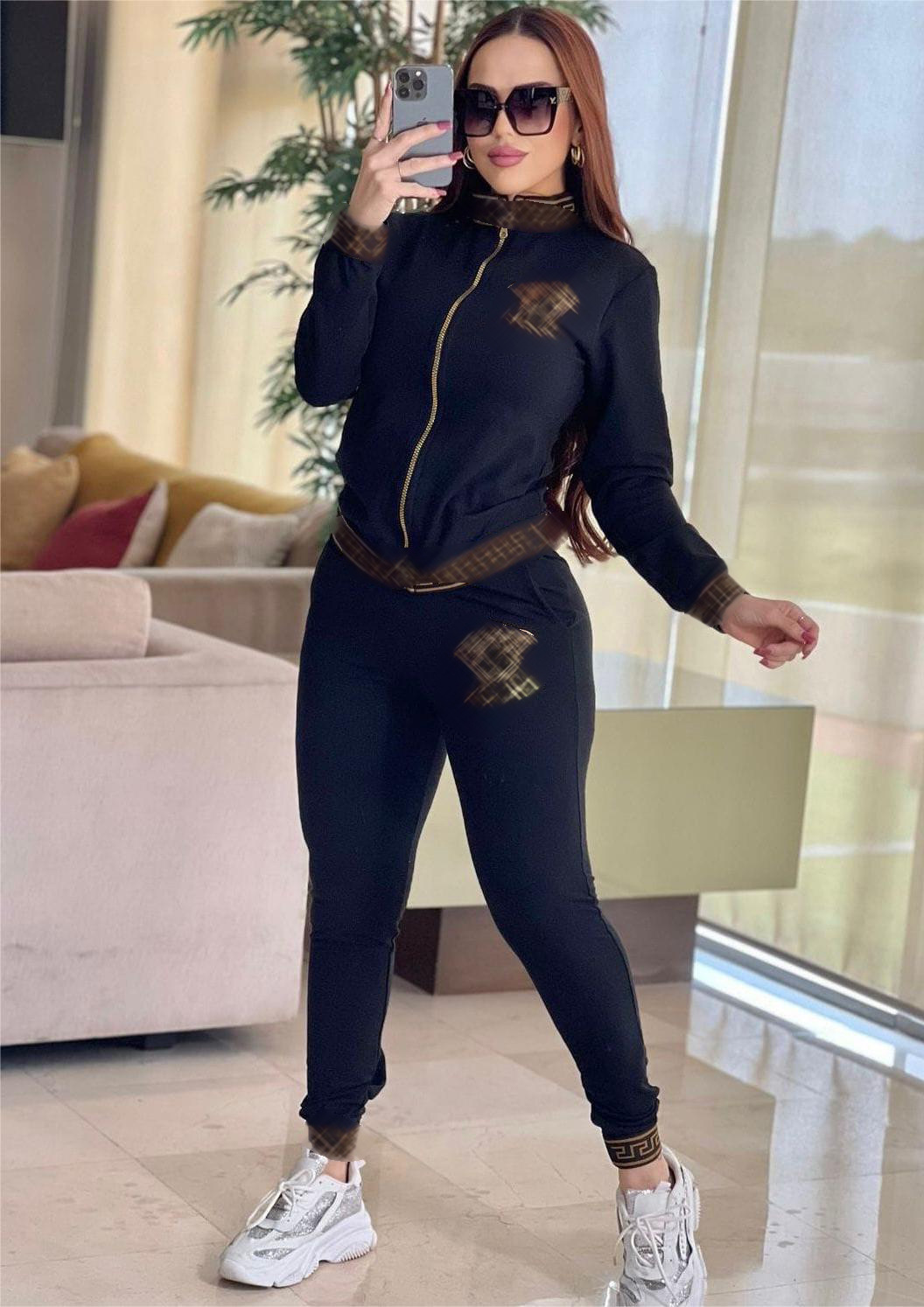 designer Tracksuits Casual Two Piece Set Women Clothing zipper-neck Long Sleeve Sweatshirts and Sweatpants Matching Fall Gold Bronzed Long Sleeve Pants Tracksuit