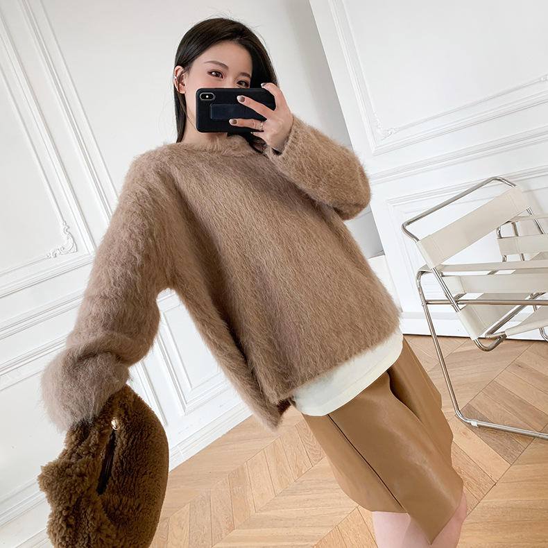 Pull en laine à col rond en peluche d'alpaga Toteme pour femme