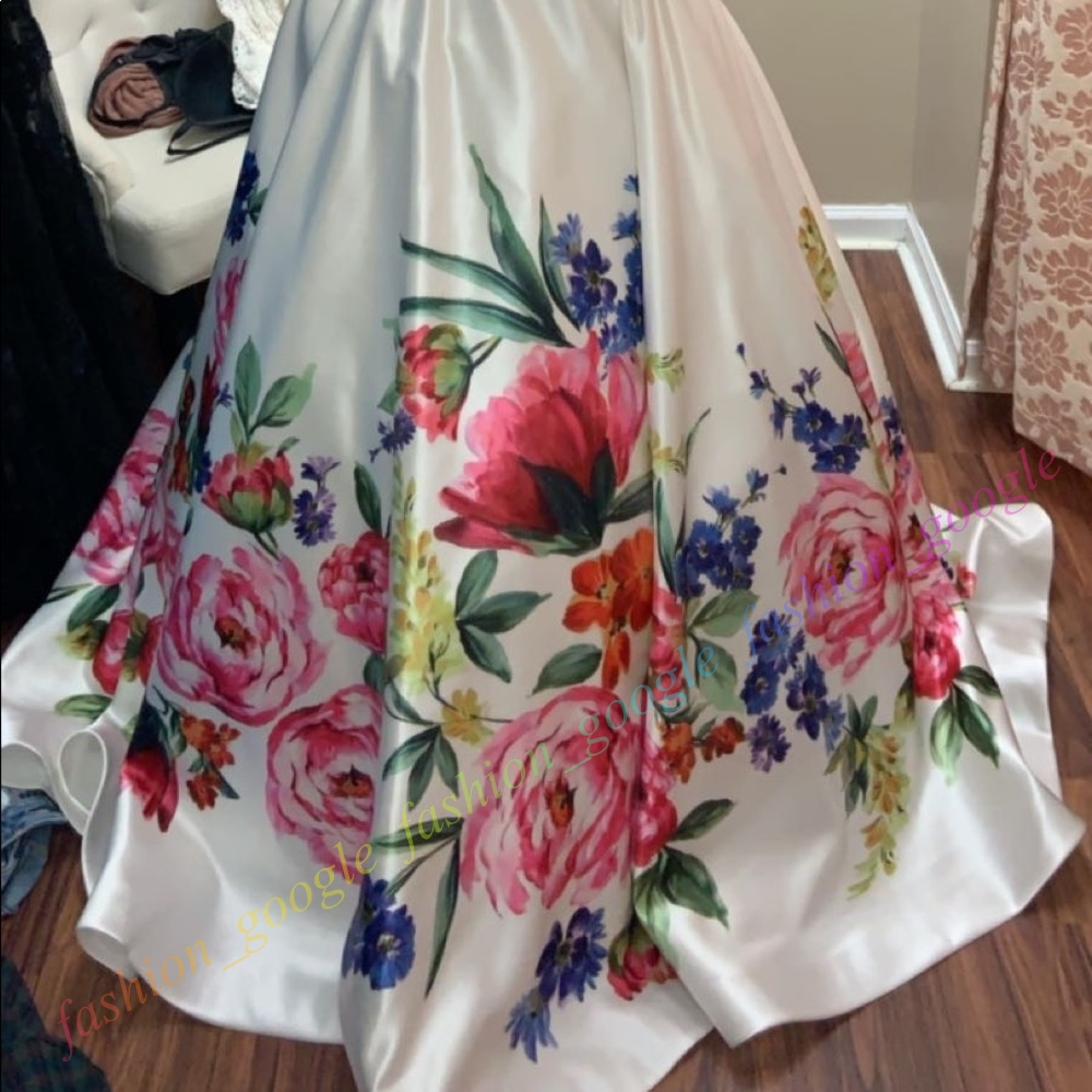 Vestido de noite formal de inverno da Arábia Saudita 2k24 sem alças estampa floral cetim marfim Miss Pageant baile de formatura coquetel vestido de gala mãe da noiva bolsos para convidados de casamento SH