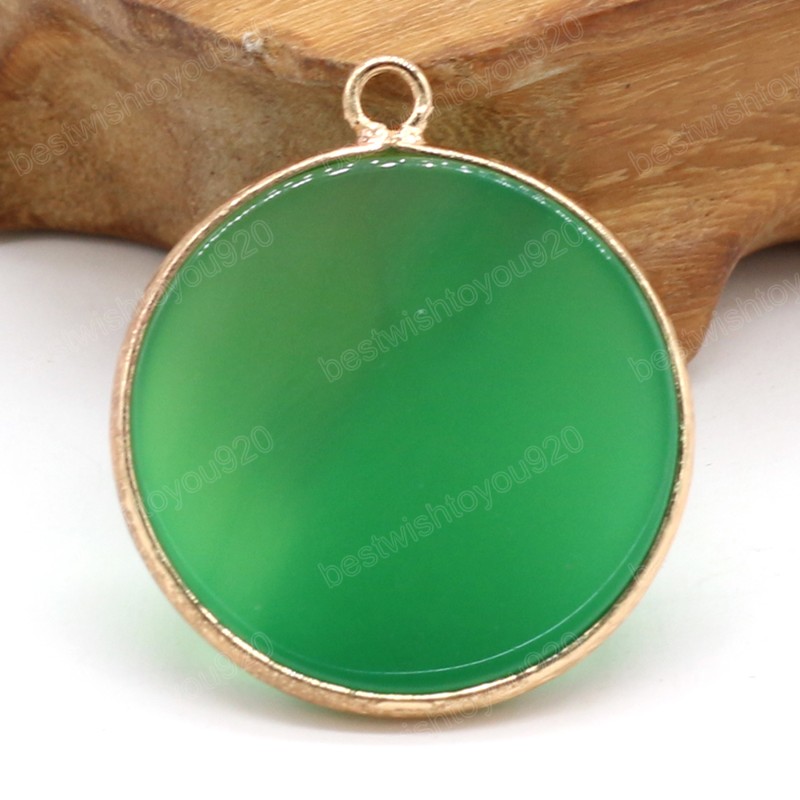 27x31mm jade redonda pendente de pedra natural artesanato jóias que fabricam acessórios de brinco de colar de colar de diy decoração de festas de charme para festas