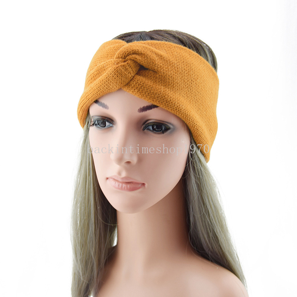 Double-Layer Wool Knitted Headband Winter Warm Cross Hairband Soft Elastic Hair Band Ear Warmer Women Stretch Turban Headwrap