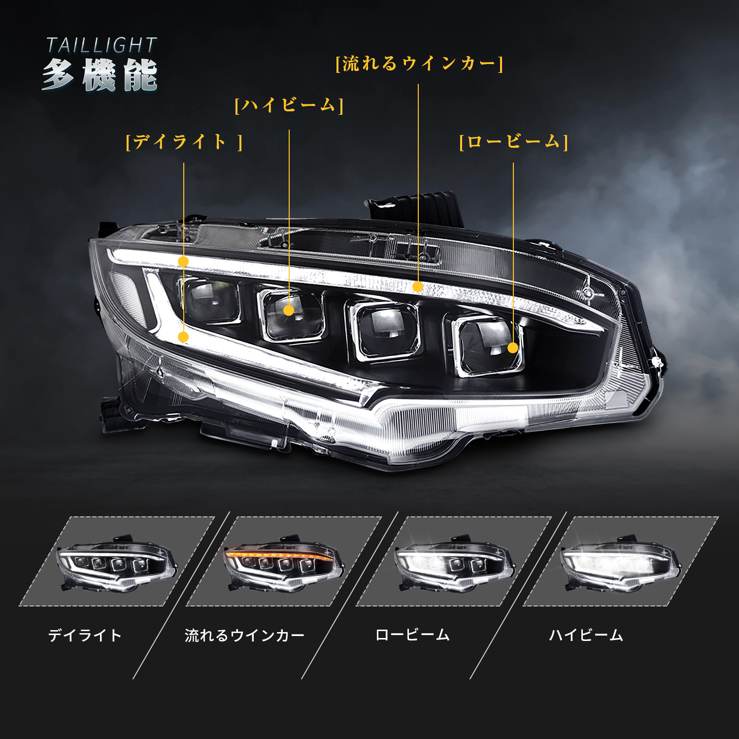 Auto Koplamp Upgrade Voor Honda CIVIC 10th 20 16-20 21 LED Streamer Richtingaanwijzer Koplampen 4-eye lens Montage