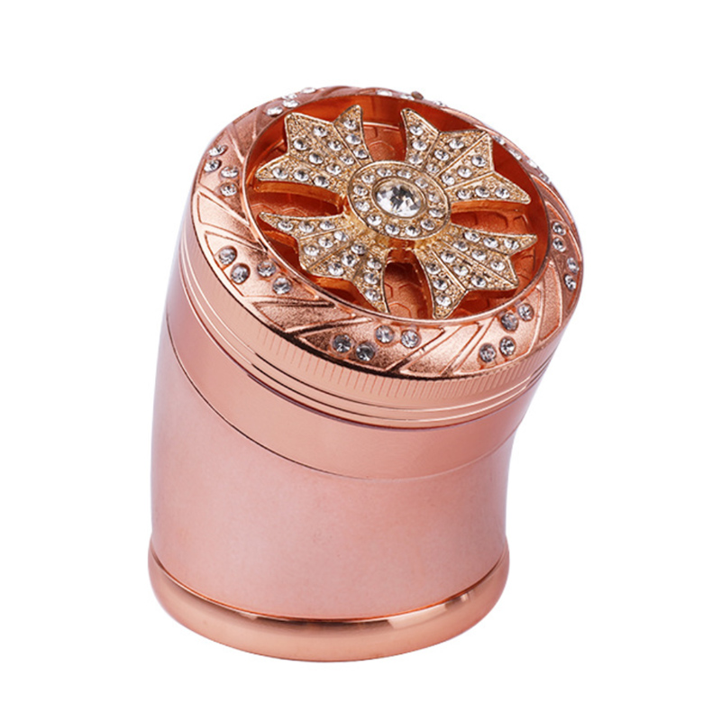 Flower Diamond Metal Herb Grinders Tobacco Grinder 4-Pieces Hand Grinding Shredder Crusher Bend Gyroscope Style With Display Packing