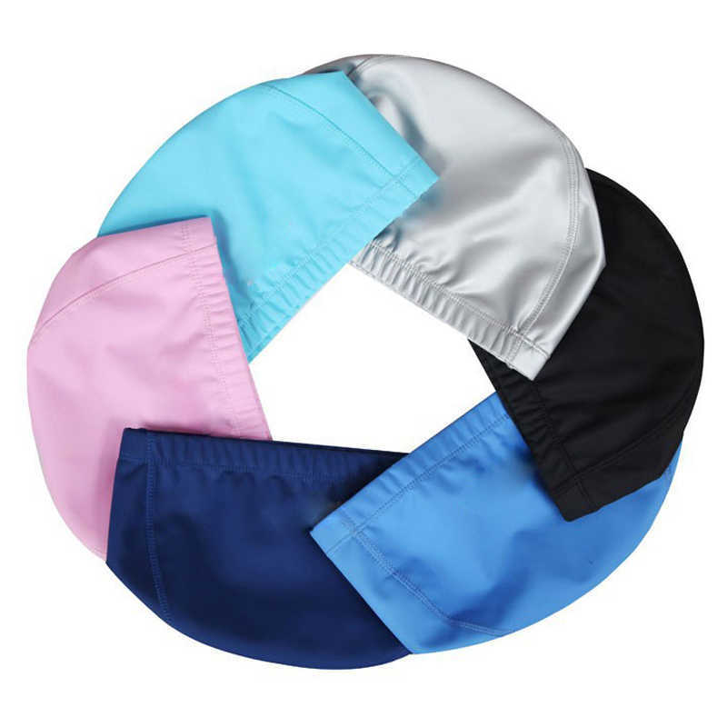 Bonnets de natation 2021 Tissu PU élastique imperméable à l'eau Protégez les oreilles Cheveux longs Sports Piscine Chapeau Bonnet de bain Taille libre pour hommes Femmes Couleur unie P230418