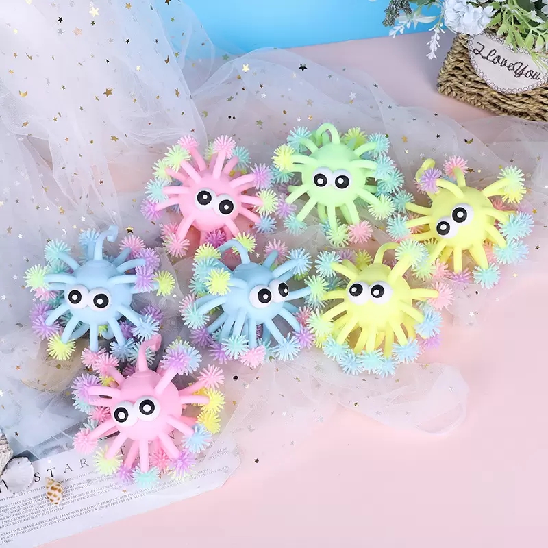 5 Inch Fidget partys Toys Convex Eye Luminous Hedgehog Multi-Head Octopus Glowings hed sea urchin. LED glowing ball toy that can be thrown freely on the finger