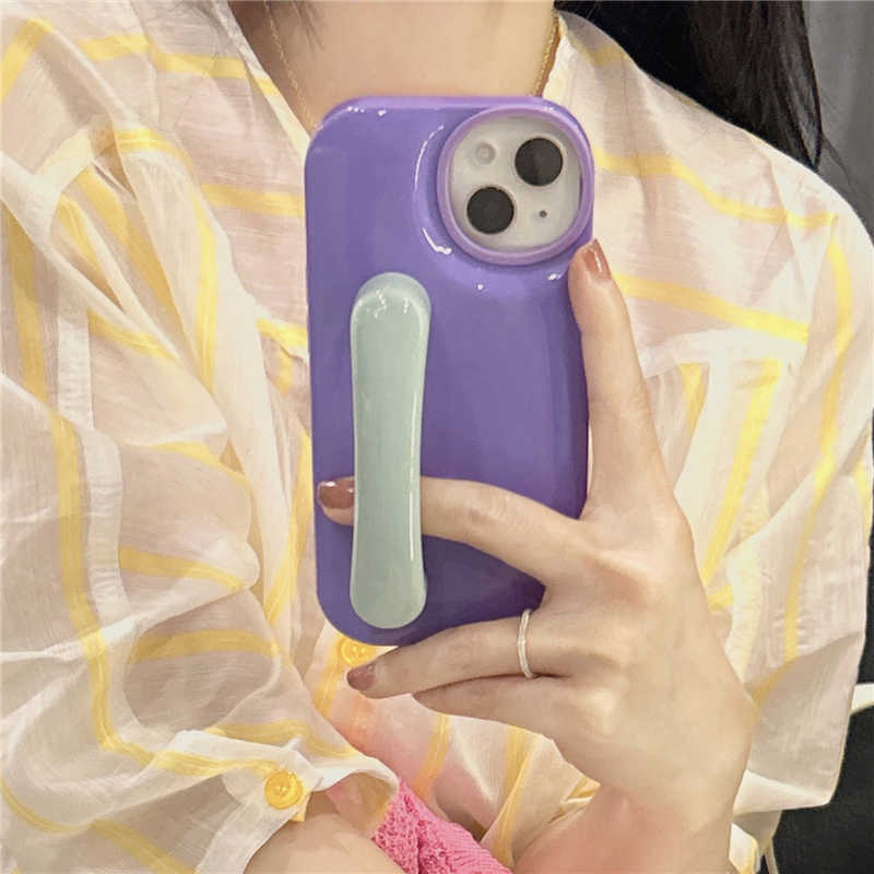 INS Korea Candy Color Handle Bracket Phone Case For iPhone 14 Pro Max 13 12 11 Pro Max 14 shockproof bumper Holder Soft Cover7933161