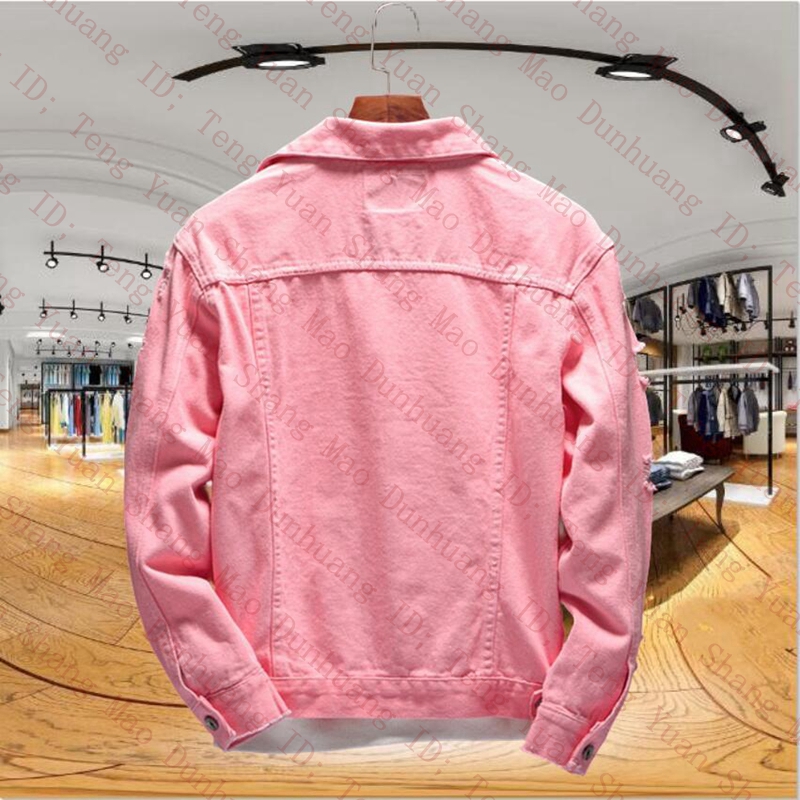 Designer Denim Jackets Men Coat Pink Trend Ripped Hole Long Sleeves Cowboy Outwear Mens Clothing Autumn Man Women Fashion Classic Retro Jean Jacket 4XL