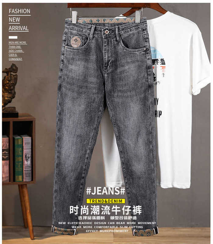 Mäns jeans designer svart tryckt jeans herr trendiga varumärke 2023 sommar ny ins koreansk version trend smala passande små benbyxor för män l6 fq0j 4yd7