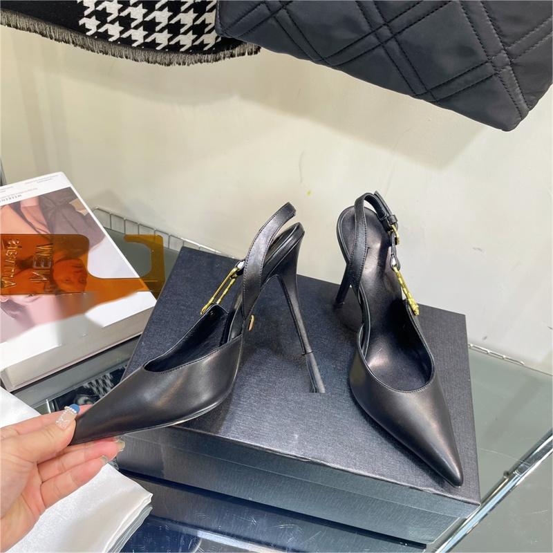 Luxury Dress Shoes Women Slingback Pump sandals High Heels 75mm Logo Pointed Toes rhinestone Leather pumps Fashion Womens Designer Wedding Party sandal with box