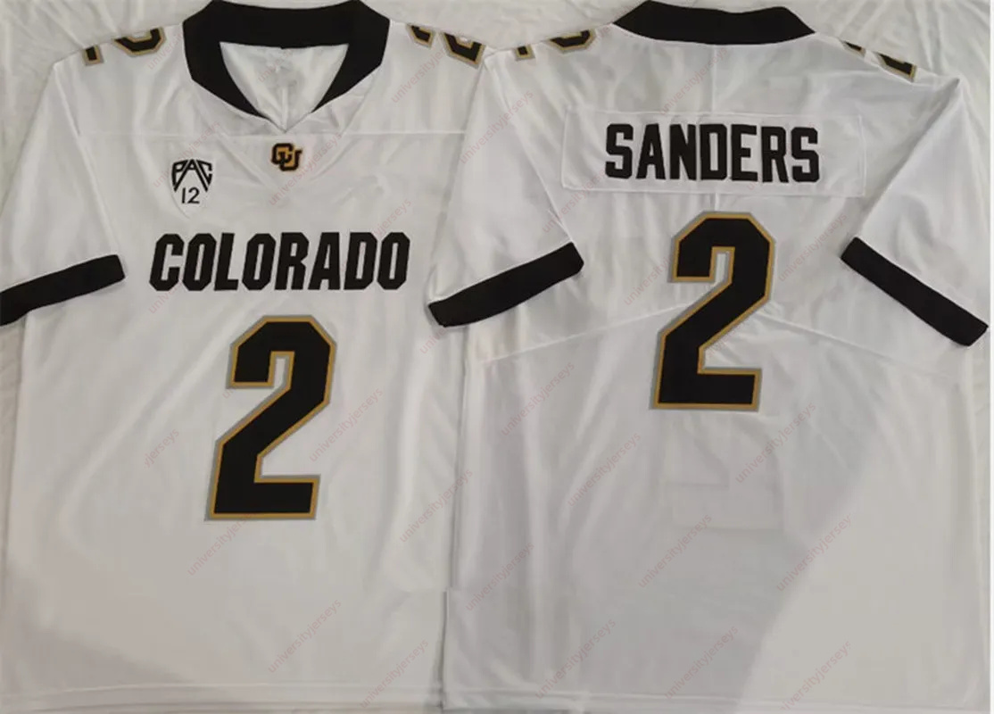 12 Travis Hunter Colorado Buffaloes Football Jersey 스티치 2023 최신 스타일 2 Shedeur Sanders Colorado 100 주년 기념 패치 유니폼 남성 S-3XL