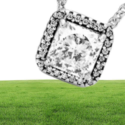 100 925 Sterling Silver Square Sparkle Halo Collana Moda Donna Accessori gioielli di fidanzamento di nozze4914846