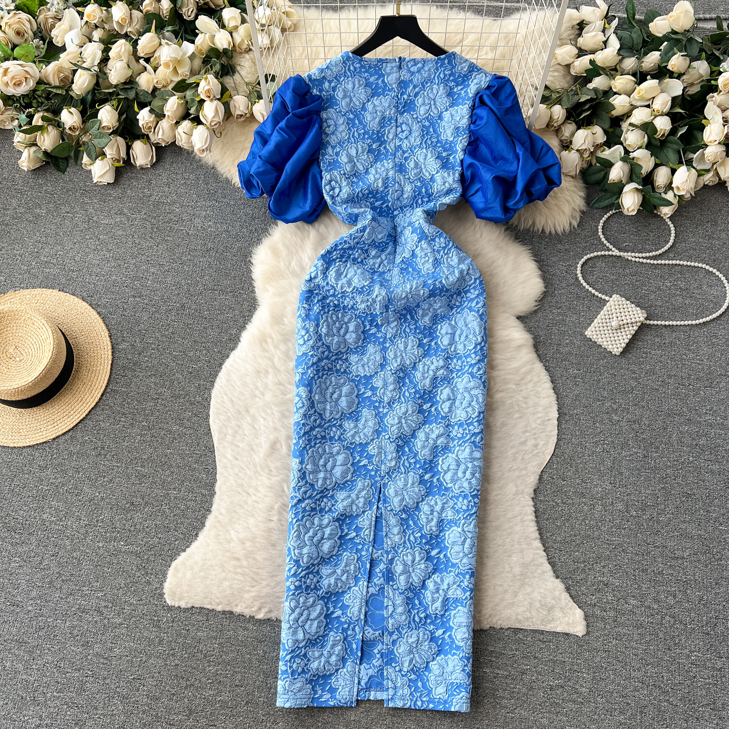 Casual Dresses Sexy Pleated Puff Sleeve Dress Chic Elegant Vestidos Vintage O Neck Women Korean Fashion Ceremonial Dress 2024