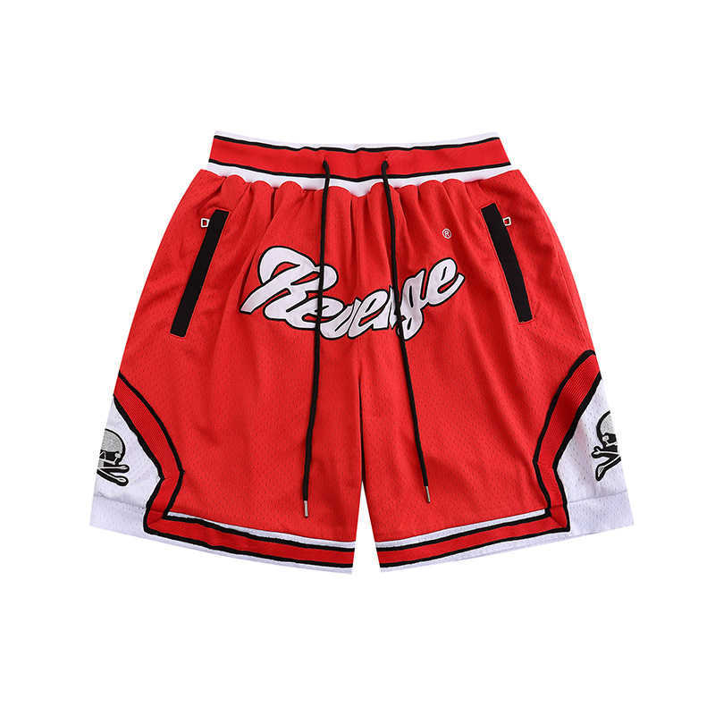 Designer Fashion Shorts Revenge Double Panneau Lettre Crâne Patch Brodé Cordon Hip Hop Lâche Mesh Basketball Pantalon Capris