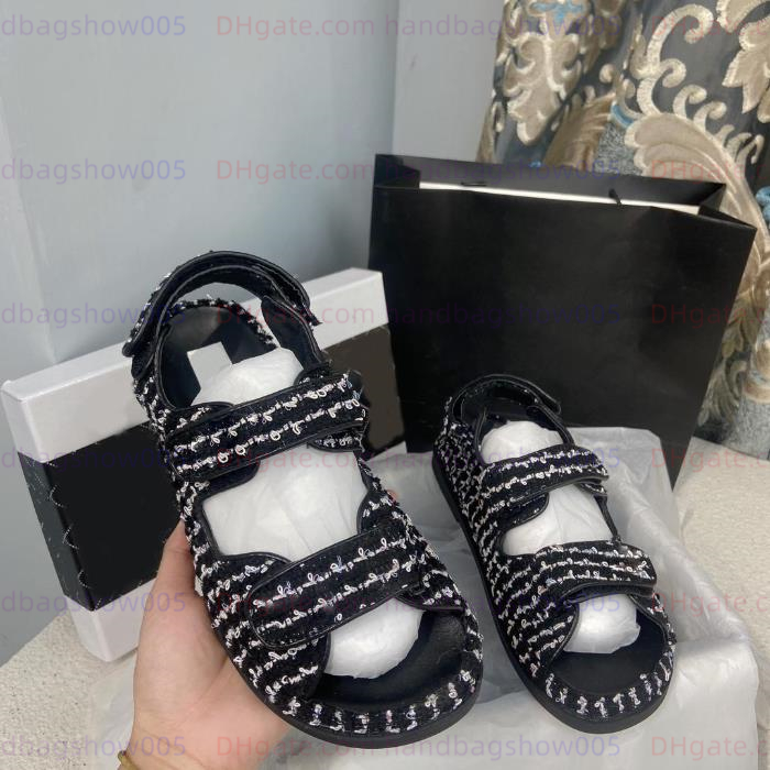 Women Velcro Sandals High Quality Womens Luxury Diamond Slippers Slides Crystal Calfskin Leather Casual shoes quilted Platform Summer Beach Slippers With Box